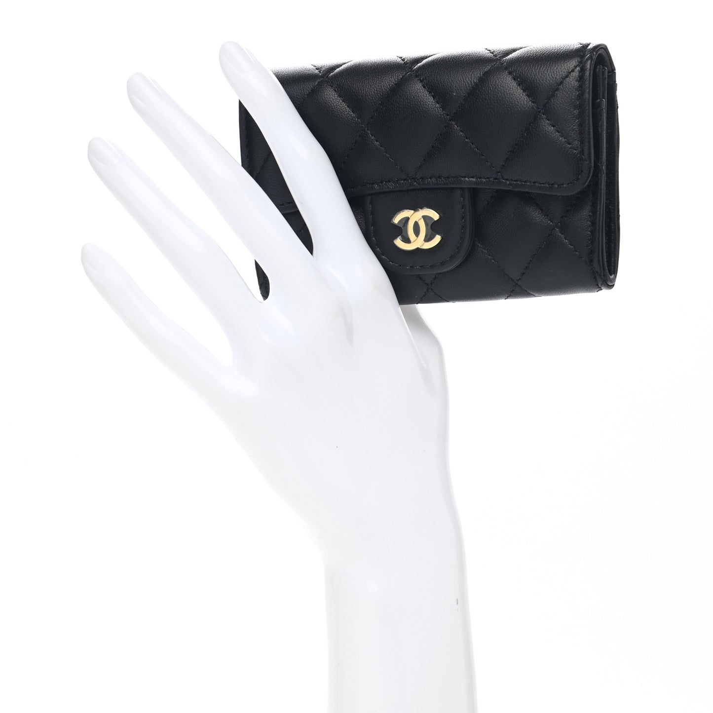 Lambskin Quilted Flap Card Holder Wallet Black