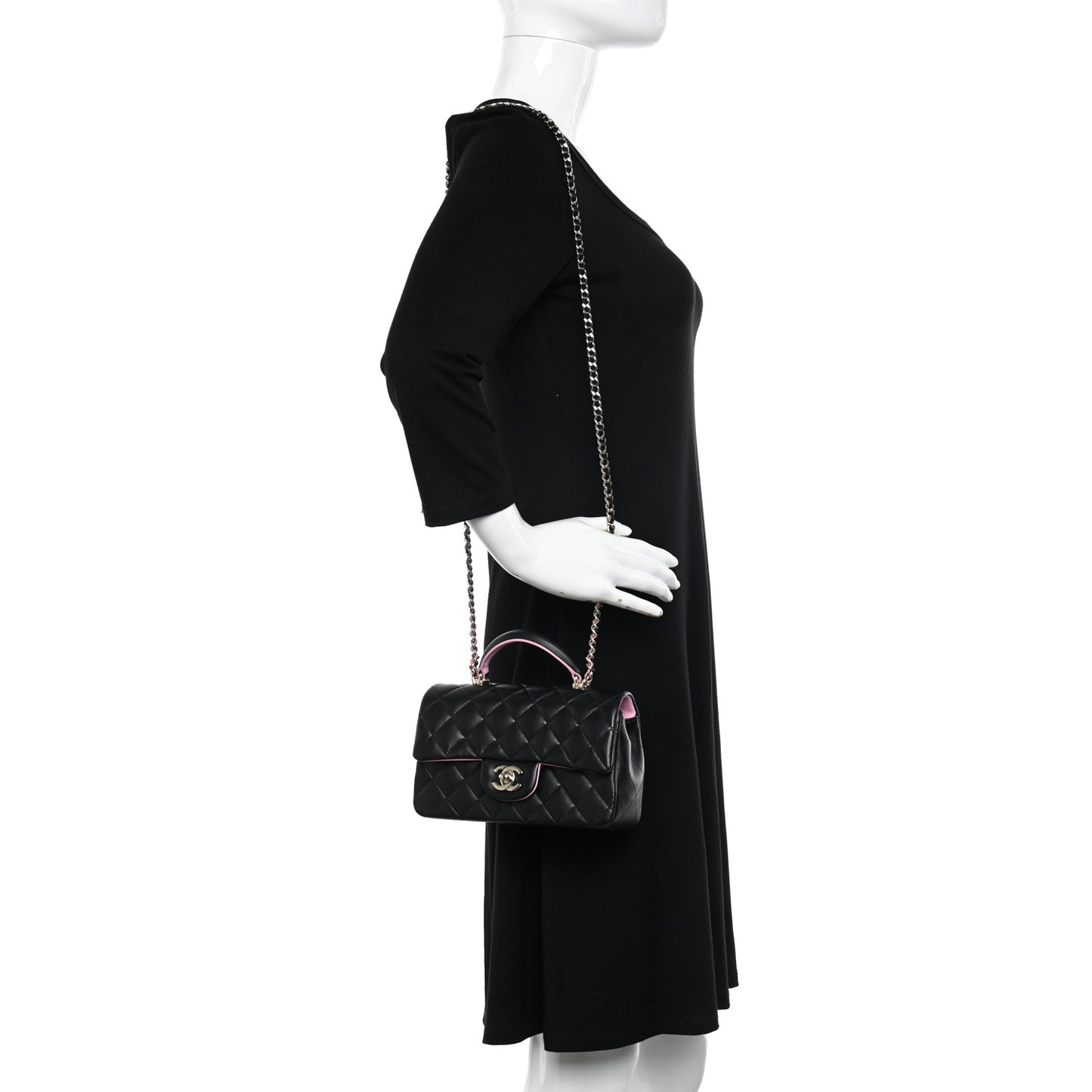 Lambskin Quilted Bi-Color Mini Top Handle Rectangular Flap Black Lilac