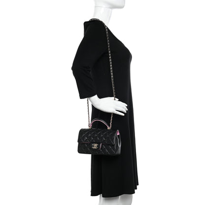 Chanel Lambskin Quilted Bi-Color Mini Top Handle Rectangular Flap Black Lilac 2 of 12