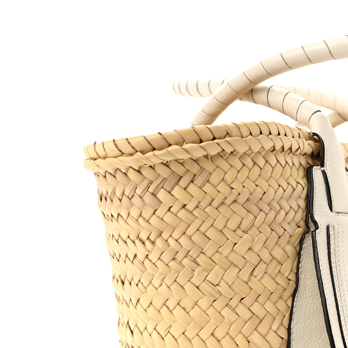 Raffia Grain Calfskin Medium Marcie Basket White