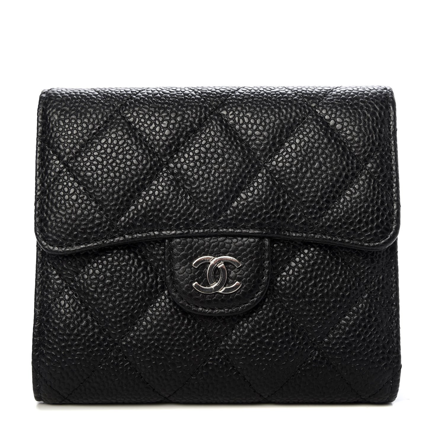Caviar Quilted Compact Flap Wallet Black