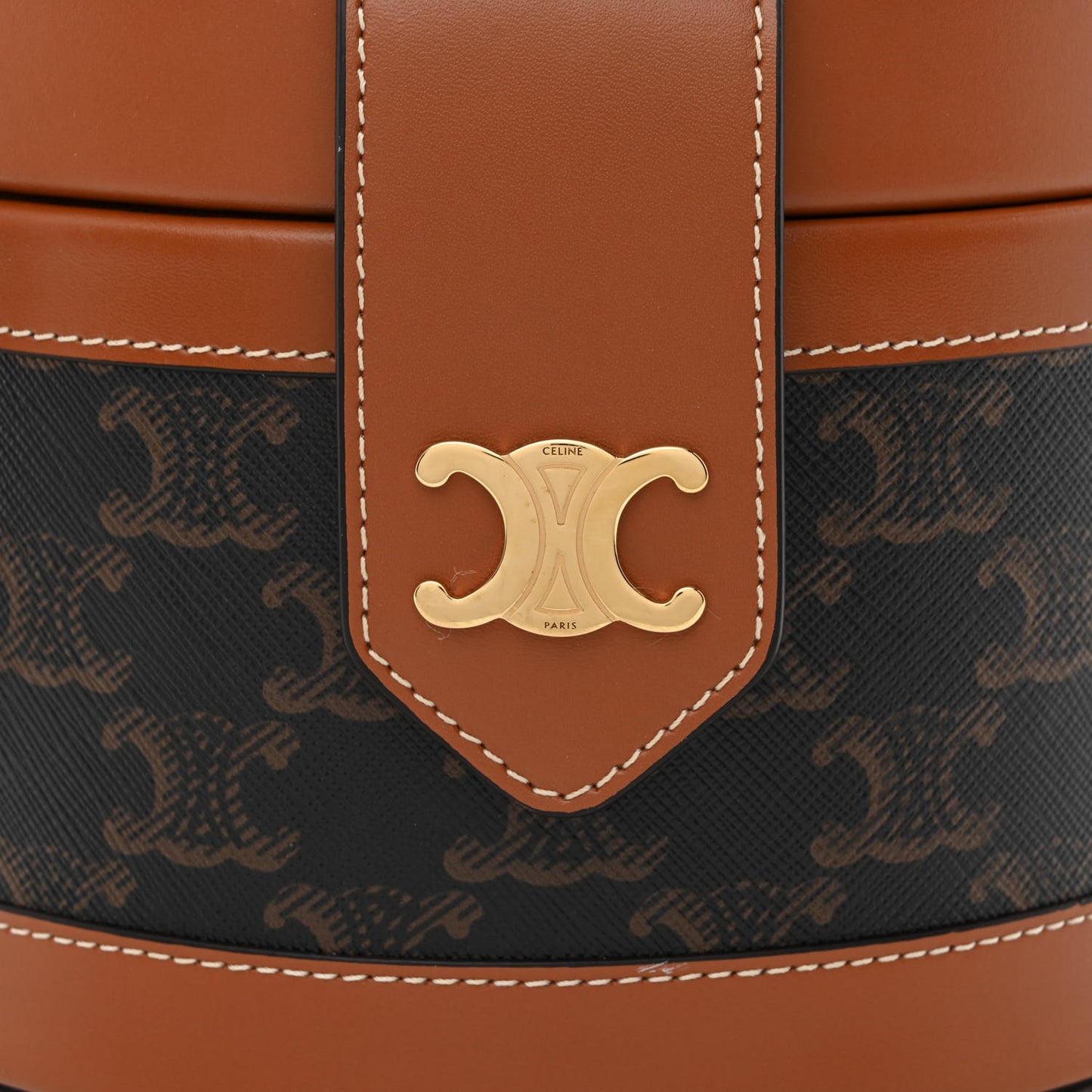 Calfskin Triomphe Canvas Medium Tambour Bag Tan