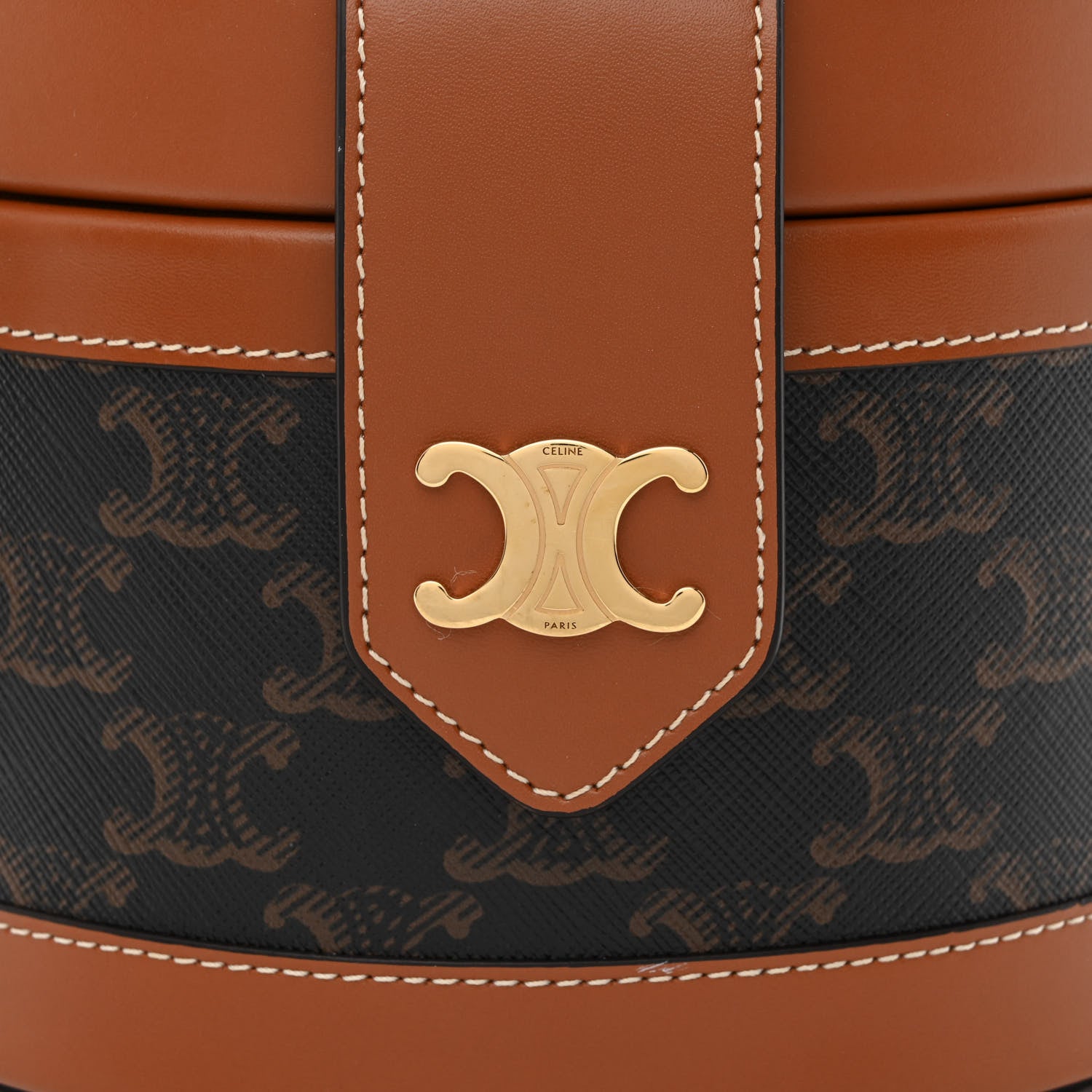 Celine Calfskin Triomphe Canvas Medium Tambour Bag Tan 8 of 11