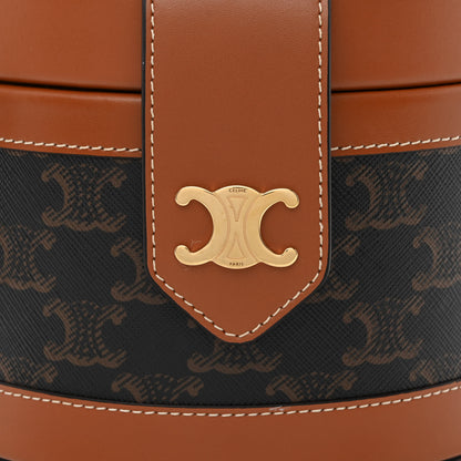 Celine Calfskin Triomphe Canvas Medium Tambour Bag Tan 8 of 11