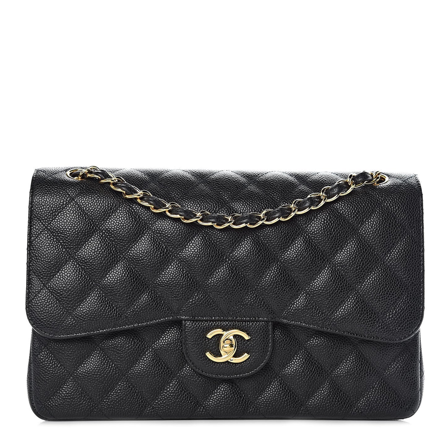 Caviar Quilted Jumbo Double Flap Black