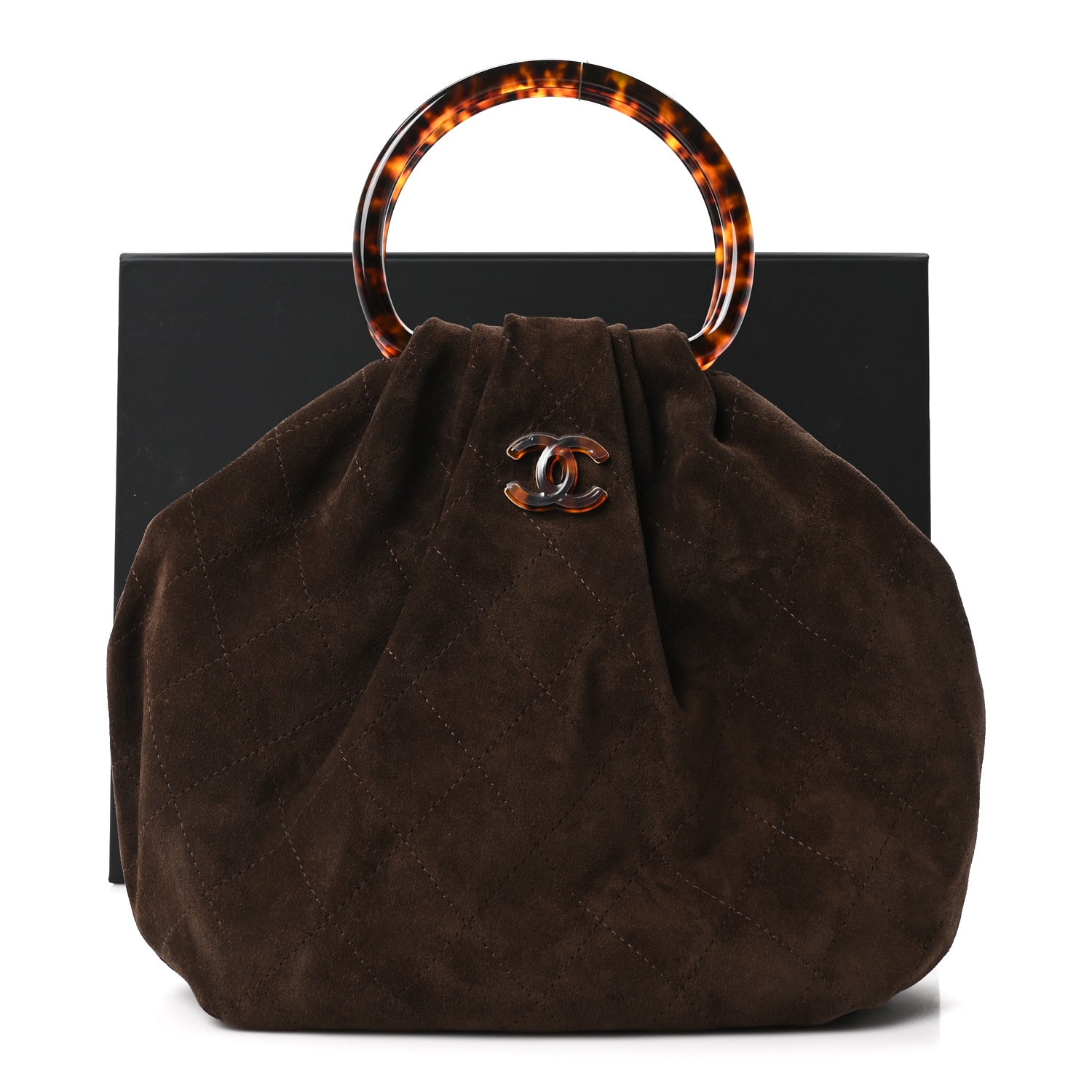 Chanel Suede Calfskin Plexiglass Tortoise Shell Quilted Pouch Dark Brown 11 of 11