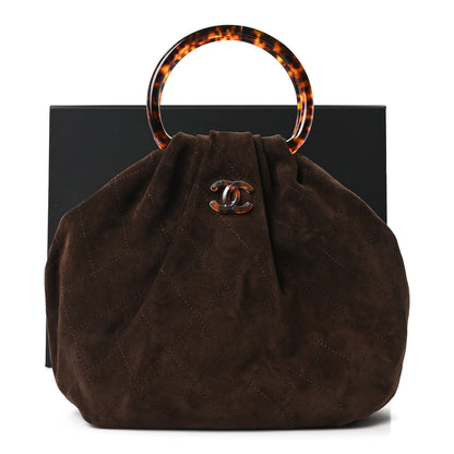 Chanel Suede Calfskin Plexiglass Tortoise Shell Quilted Pouch Dark Brown 11 of 11