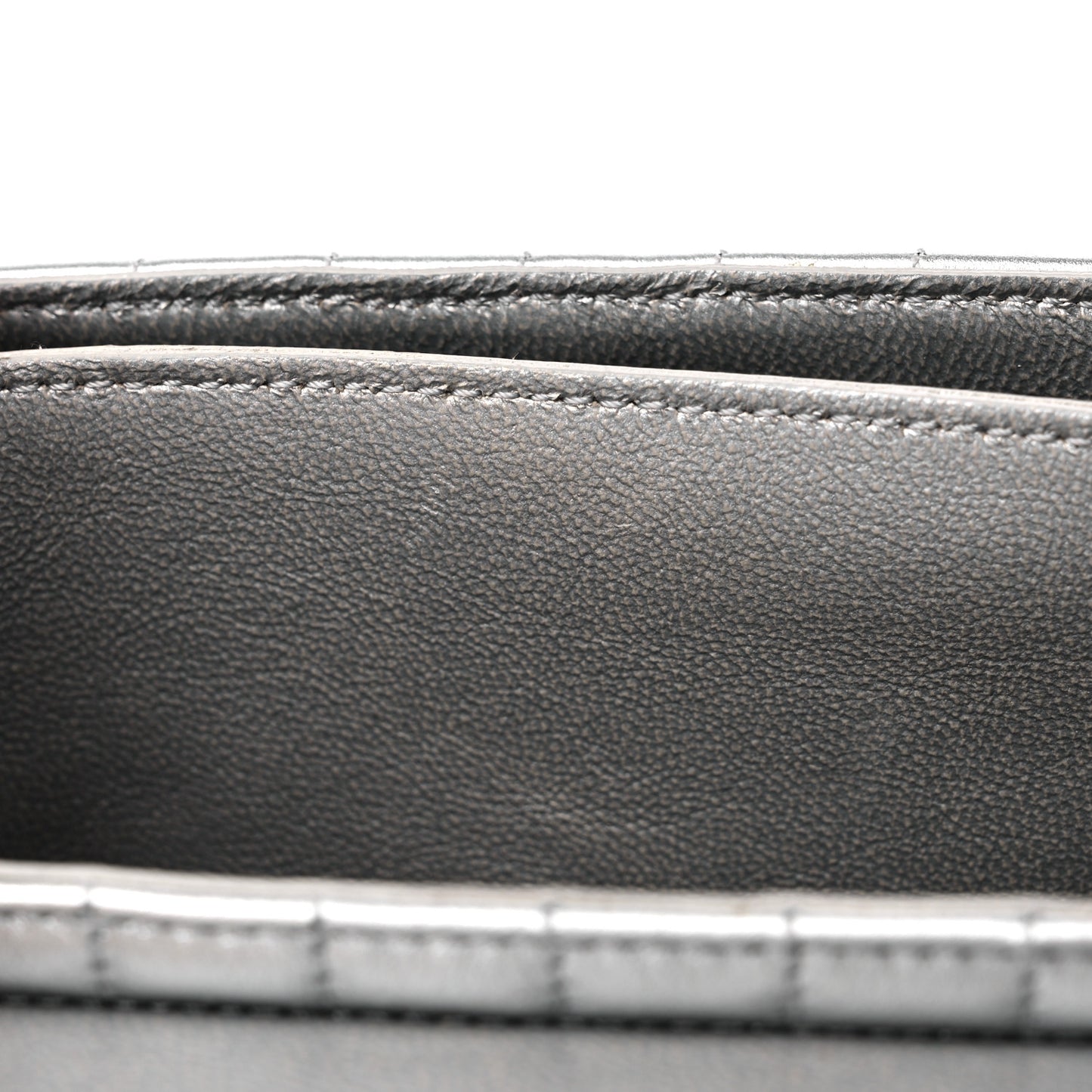 Laminated Calfskin Quilted Medium C Bag Silver