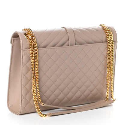 Saint Laurent Grain De Poudre Mixed Matelasse Large Triquilt Monogram Satchel Nude Powder 3 of 9