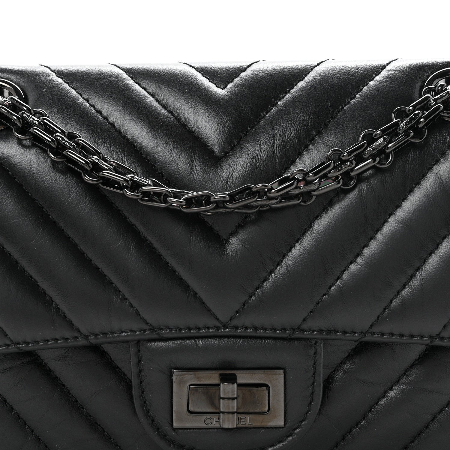 Chanel Aged Calfskin Chevron Quilted 2.55 Reissue Mini Flap So Black 8 of 11