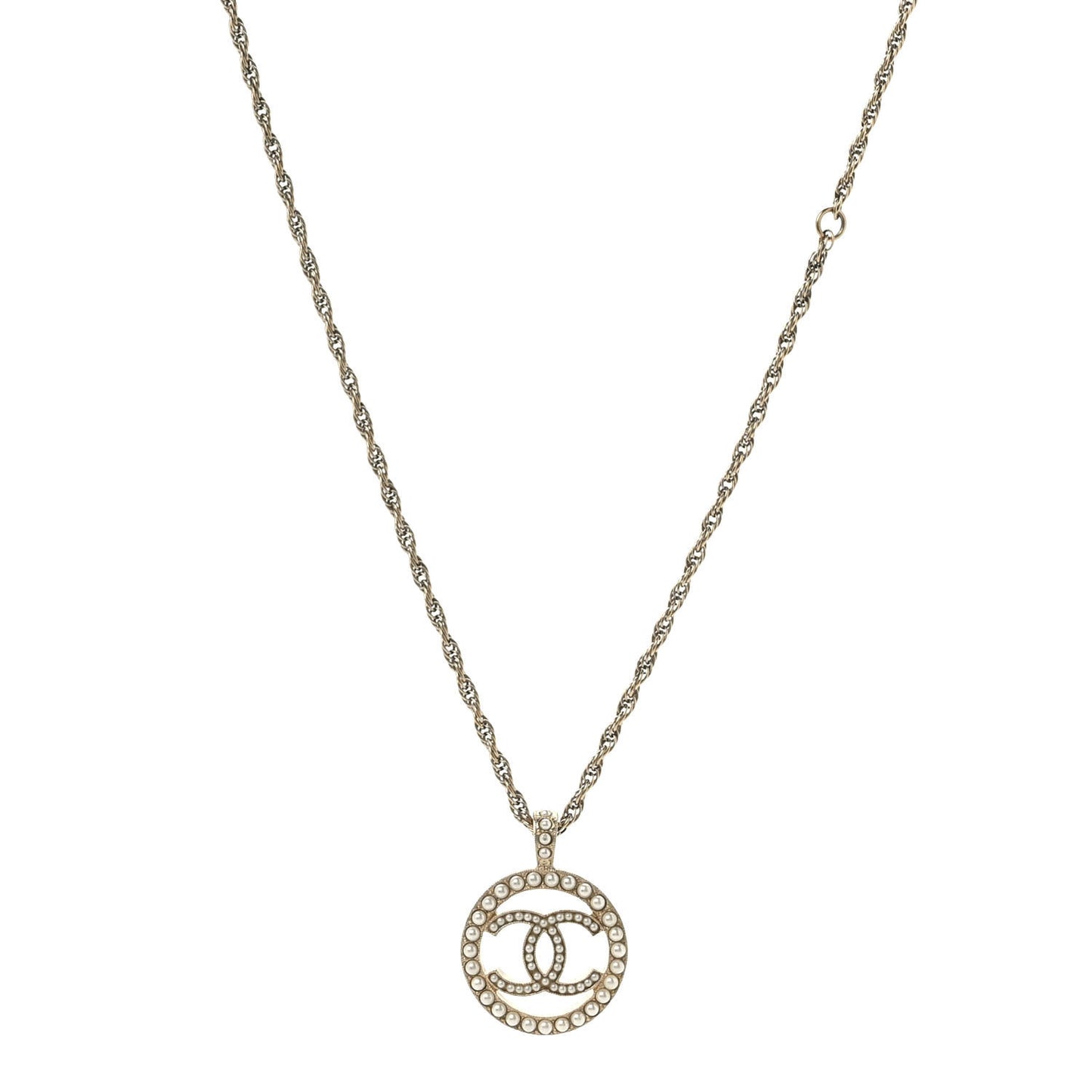 Pearl CC Round Pendant Necklace Gold