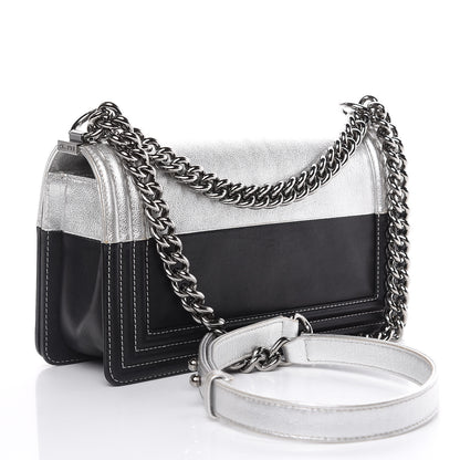 Chanel Metallic Goatskin Calfskin Medium Boy Flap Silver Black 3 of 15