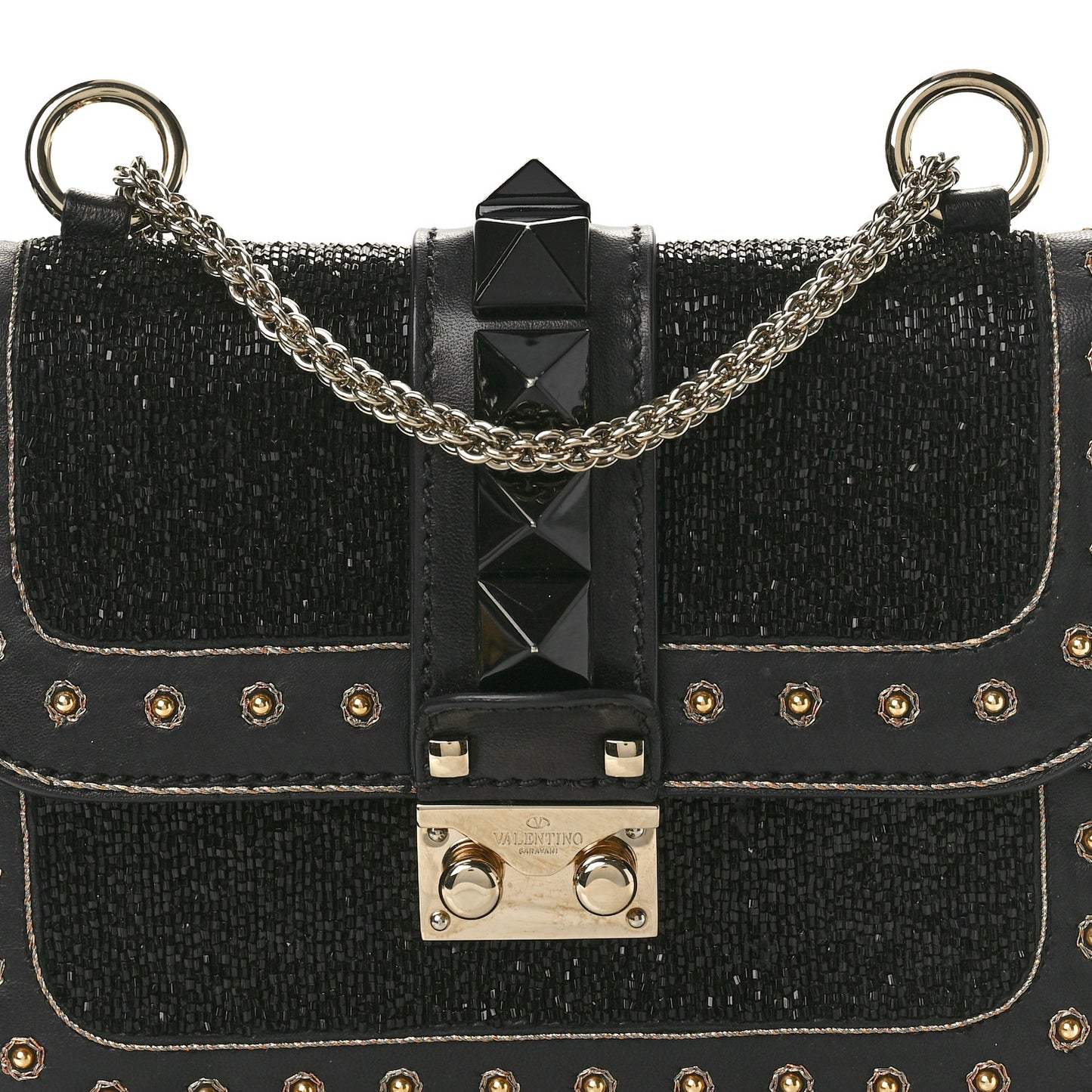 Vitello Embellished Mini Glam Lock Flap Black