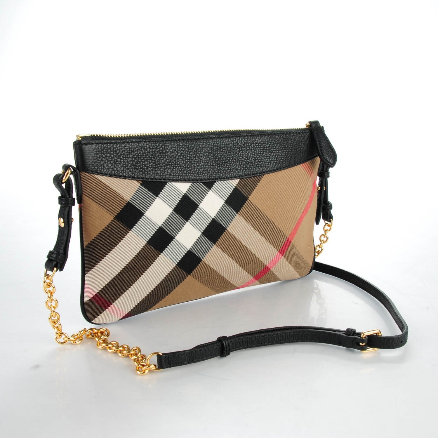 Burberry House Check Sequin Peyton Crossbody Clutch Bag Gold Black 3 of 9