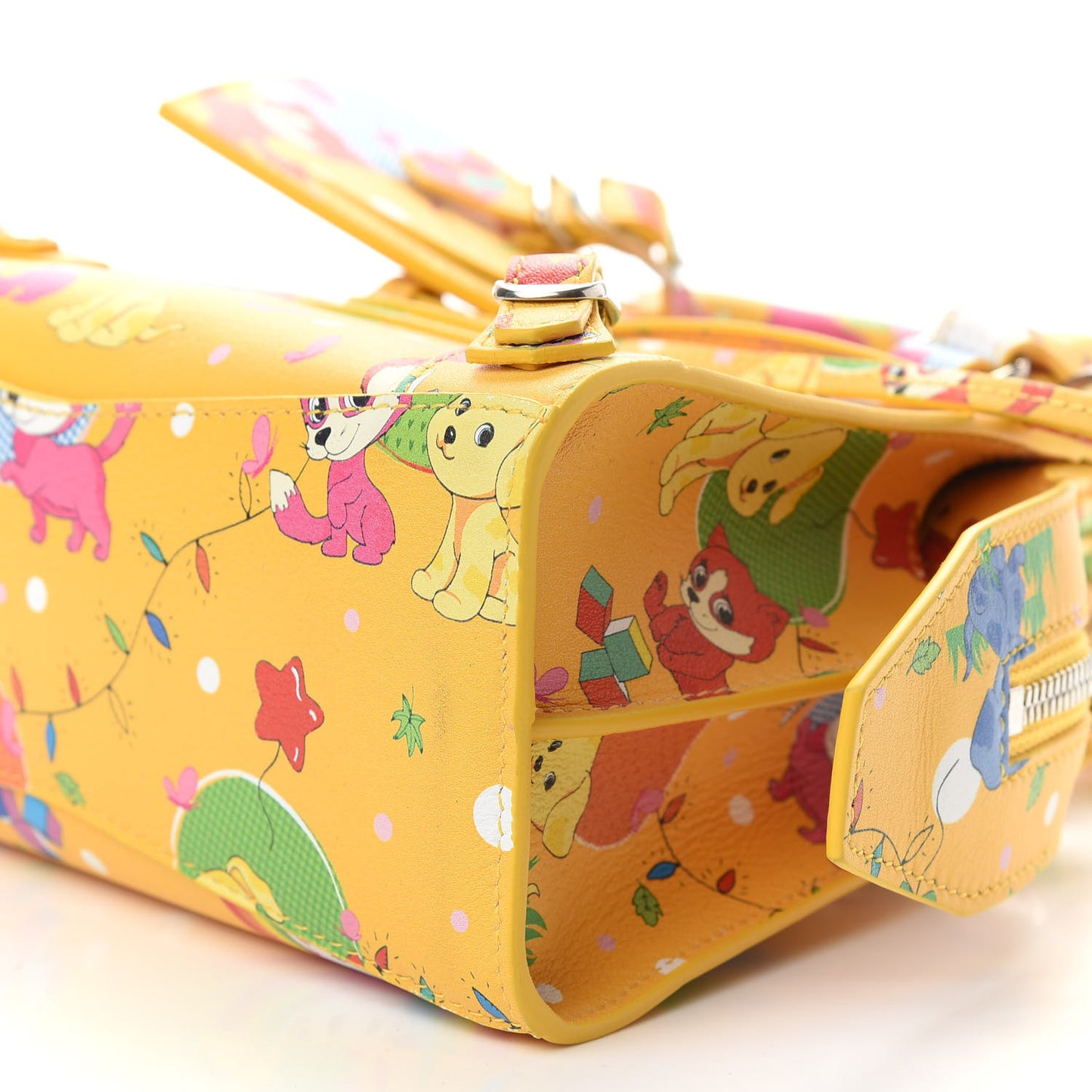 Calfskin Puppies and Friends Neo Classic Silver Hardware Mini City Puppies Yellow
