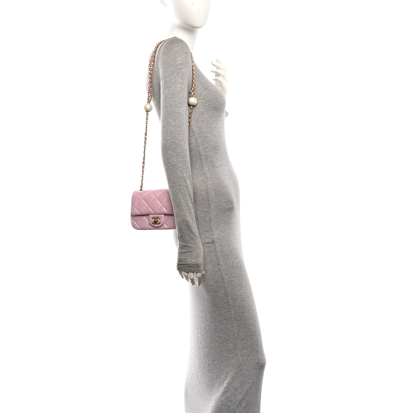 Pearly Lambskin Pearl Quilted Mini Flap Pink