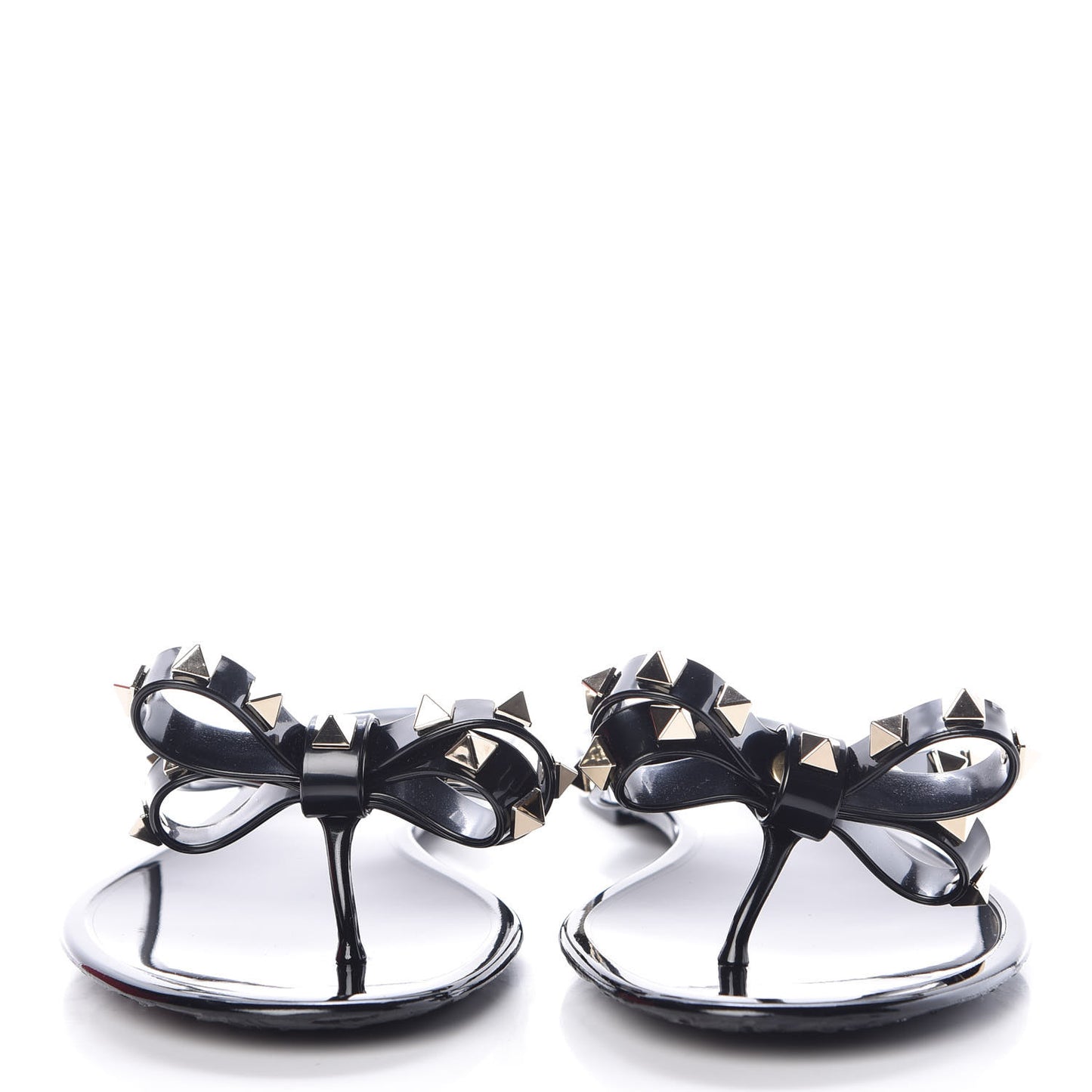PVC Jelly Rockstud Bow Thong Sandals 39 Black