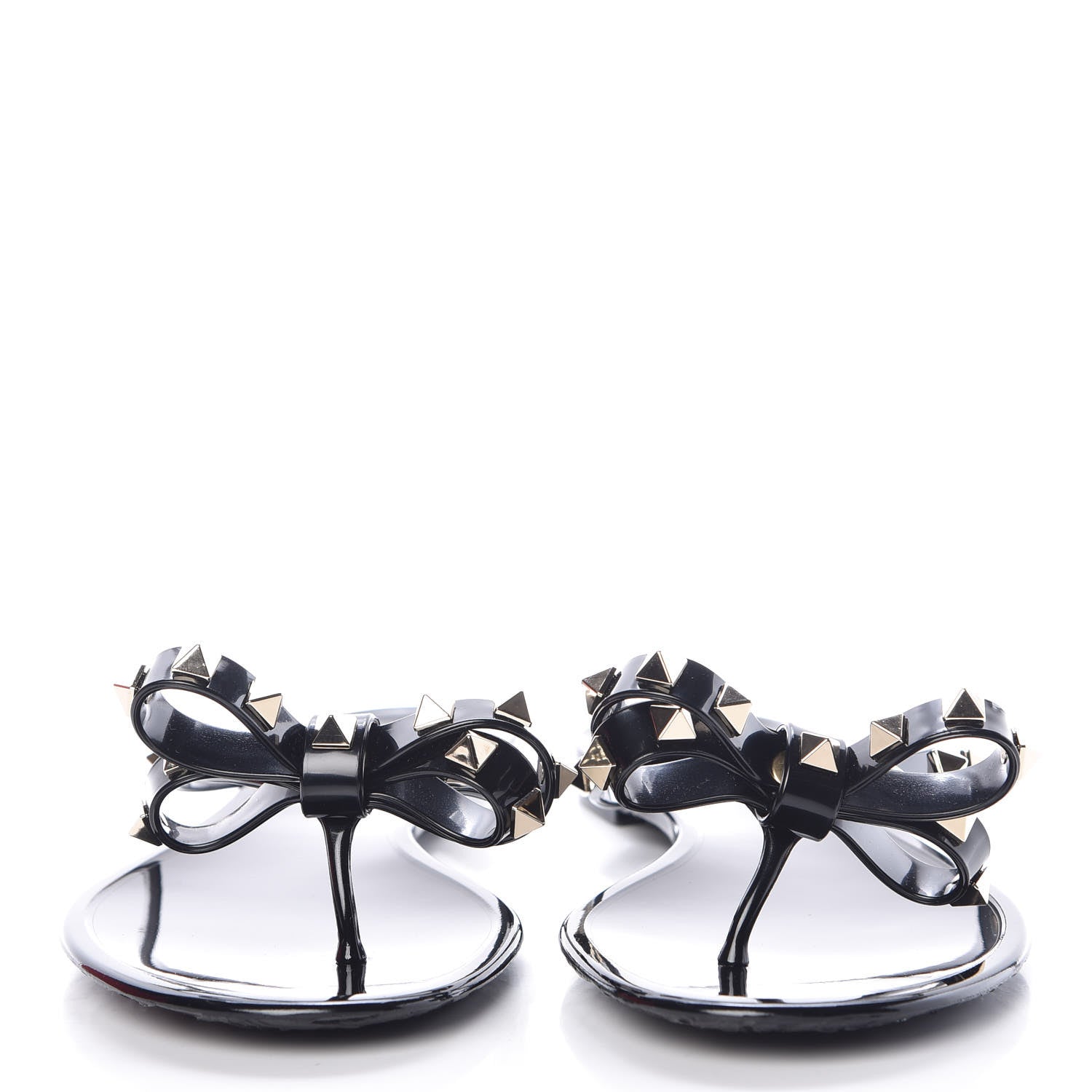 Valentino Garavani PVC Jelly Rockstud Bow Thong Sandals 39 Black 2 of 8