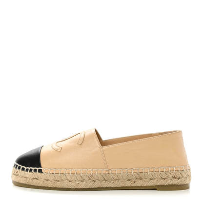Chanel Lambskin CC Espadrilles 38 Beige Black 1 of 9