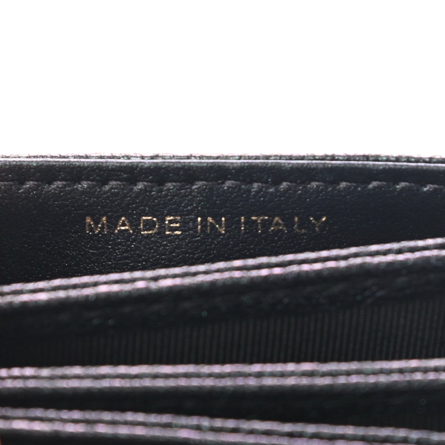 Iridescent Caviar Quilted Gusseted Card Holder Black