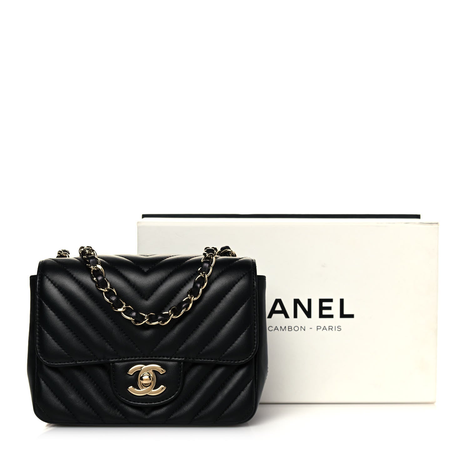 Chanel Lambskin Chevron Quilted Mini Square Flap Black 13 of 13
