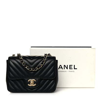 Chanel Lambskin Chevron Quilted Mini Square Flap Black 13 of 13