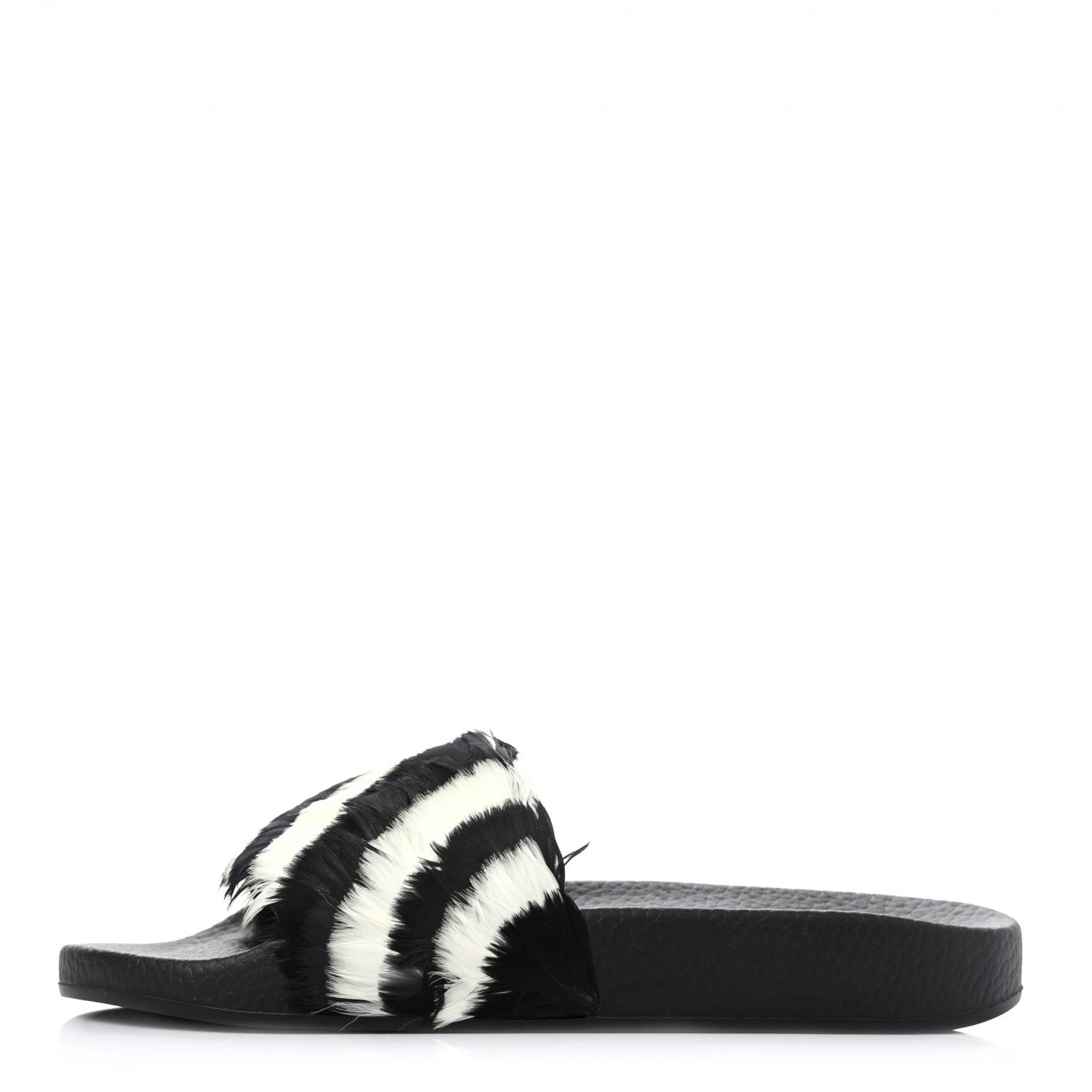 Valentino Garavani Rubber Feather Pool Slide Sandals 35 Black White 1 of 7