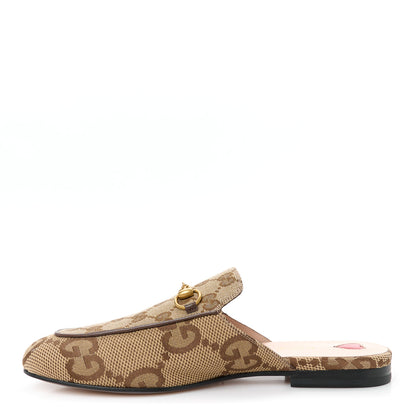 Gucci Monogram Jumbo GG Malaga Kid Womens Princetown Slippers 38 Camel Ebony New Acero Beige 1 of 10