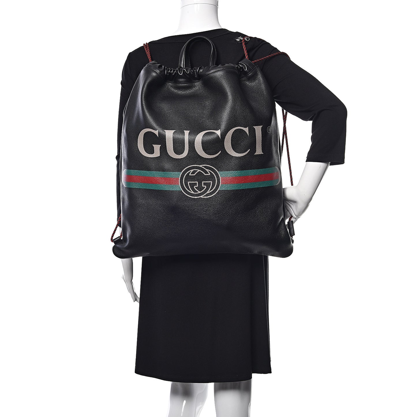 Calfskin Logo Drawstring Backpack Black