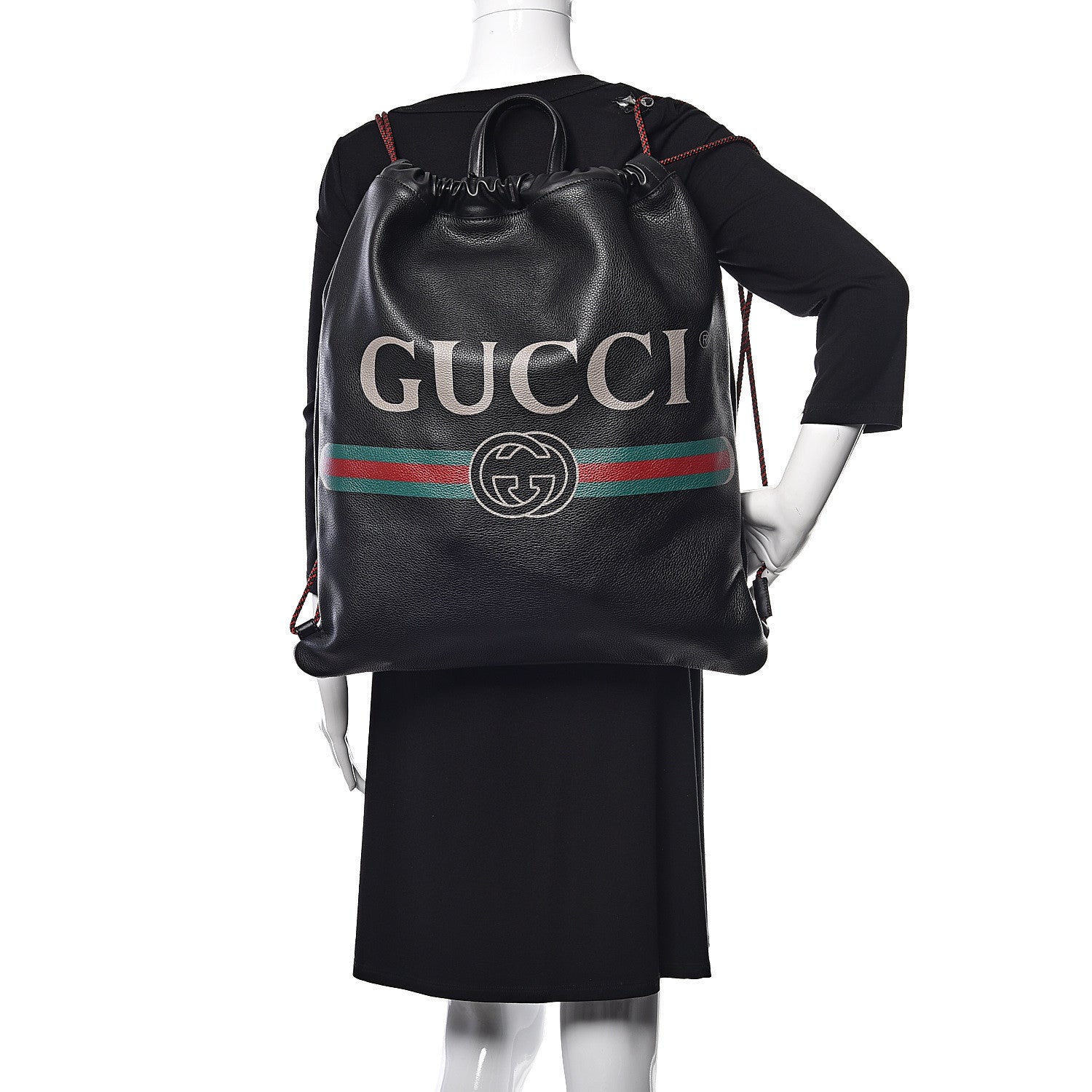Gucci Calfskin Logo Drawstring Backpack Black 2 of 11