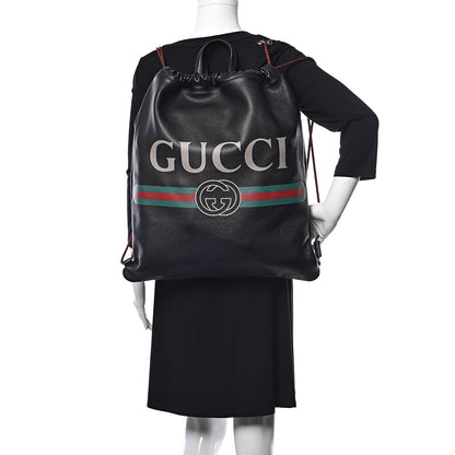 Gucci Calfskin Logo Drawstring Backpack Black 2 of 11