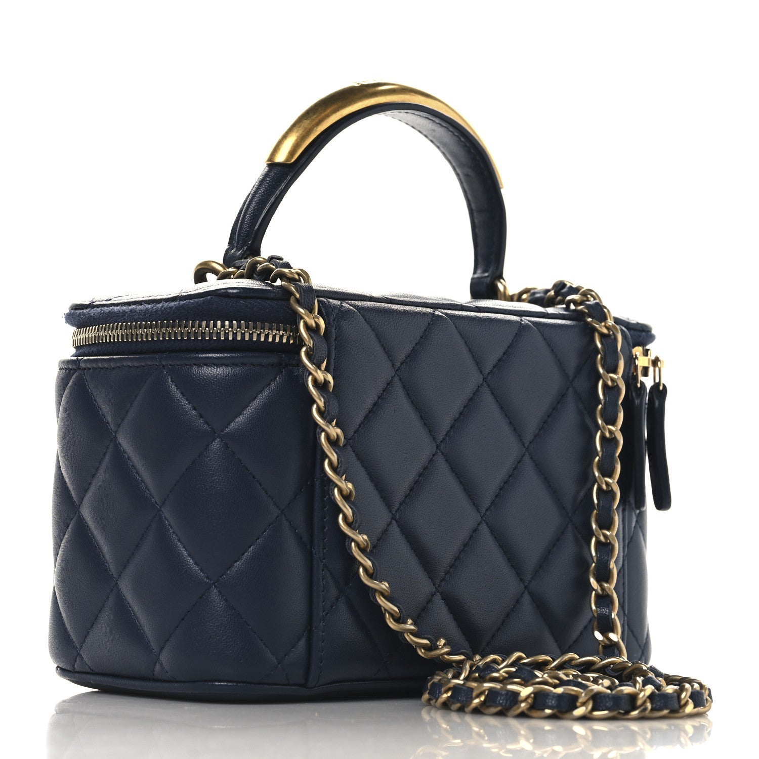 Chanel Lambskin Quilted Metal Small Top Handle Vanity Case With Chain Blue 3 of 12