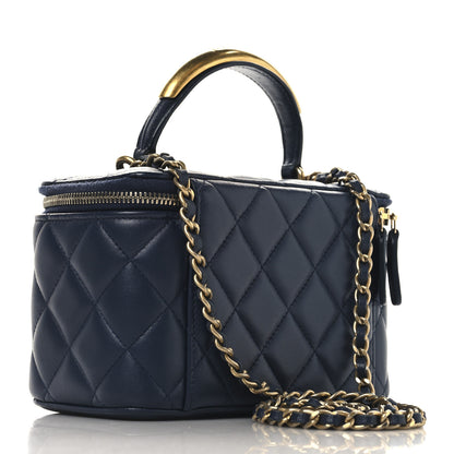 Chanel Lambskin Quilted Metal Small Top Handle Vanity Case With Chain Blue 3 of 12