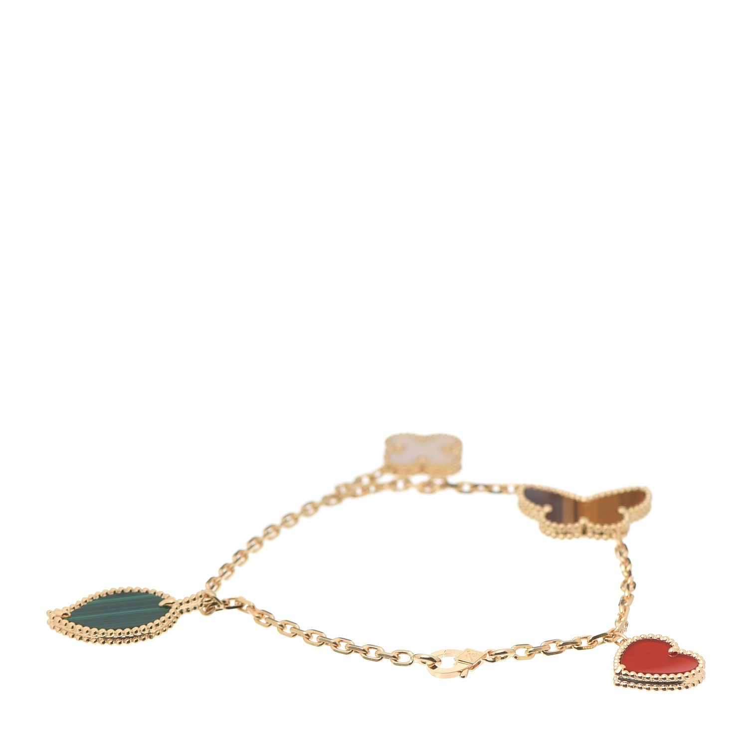 Van Cleef & Arpels 18K Yellow Gold Mother of Pearl Malachite Carnelian Tiger Eye 4 Motifs Lucky Alhambra Bracelet 3 of 7