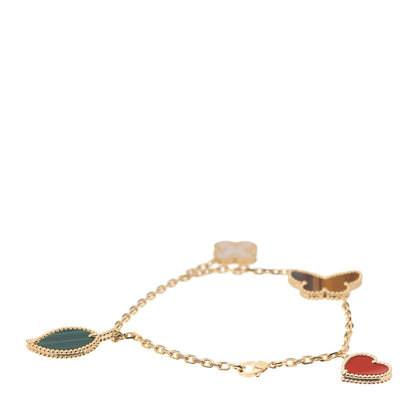 Van Cleef & Arpels 18K Yellow Gold Mother of Pearl Malachite Carnelian Tiger Eye 4 Motifs Lucky Alhambra Bracelet 3 of 7