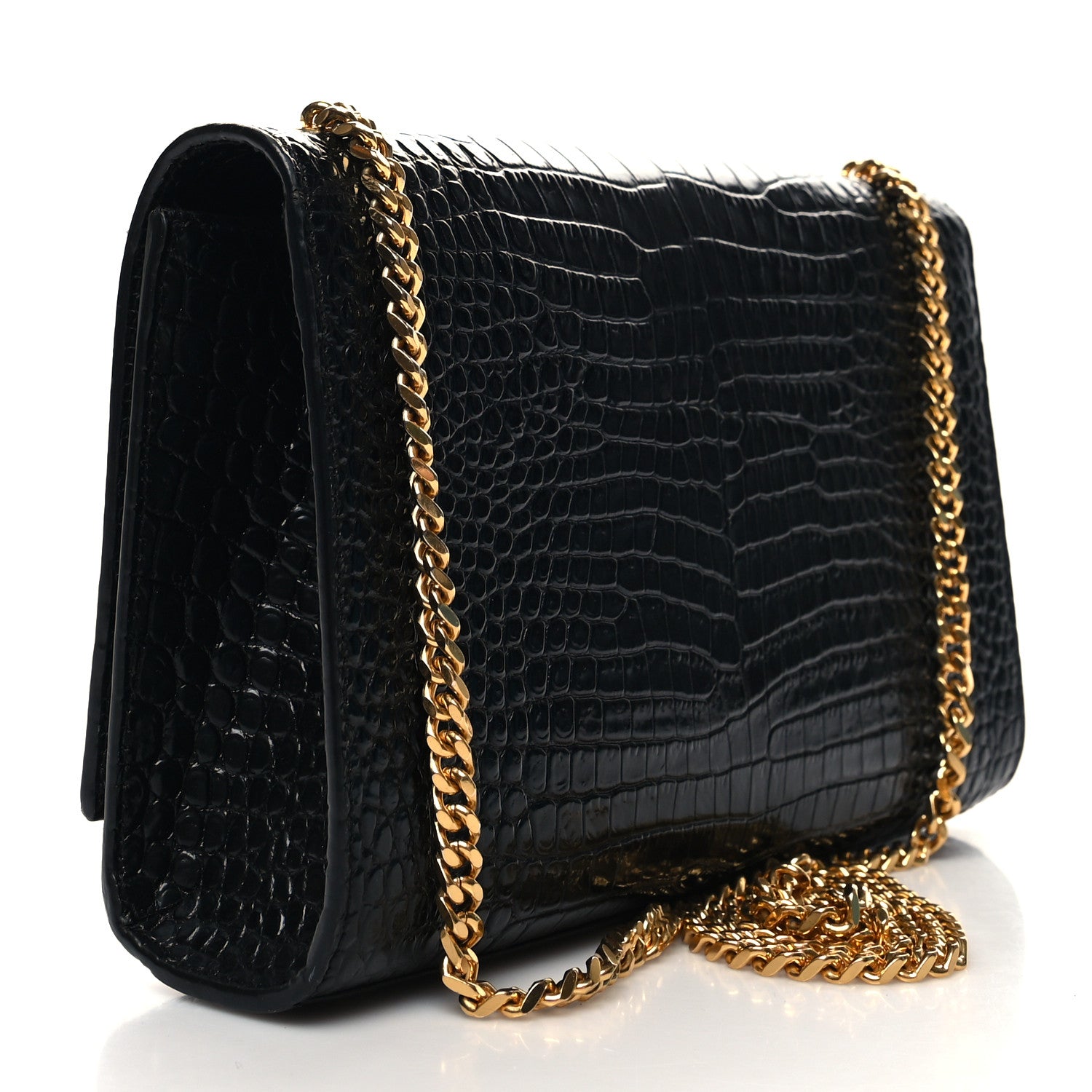 Saint Laurent Calfskin Crocodile Embossed Medium Classic Monogram Kate Tassel Satchel Black 2 of 10