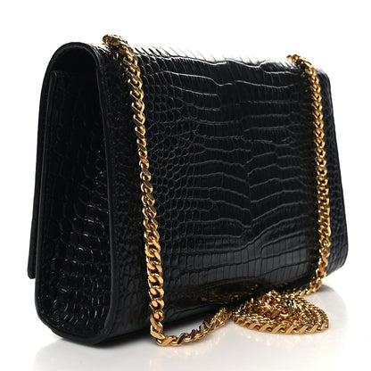 Saint Laurent Calfskin Crocodile Embossed Medium Classic Monogram Kate Tassel Satchel Black 2 of 10