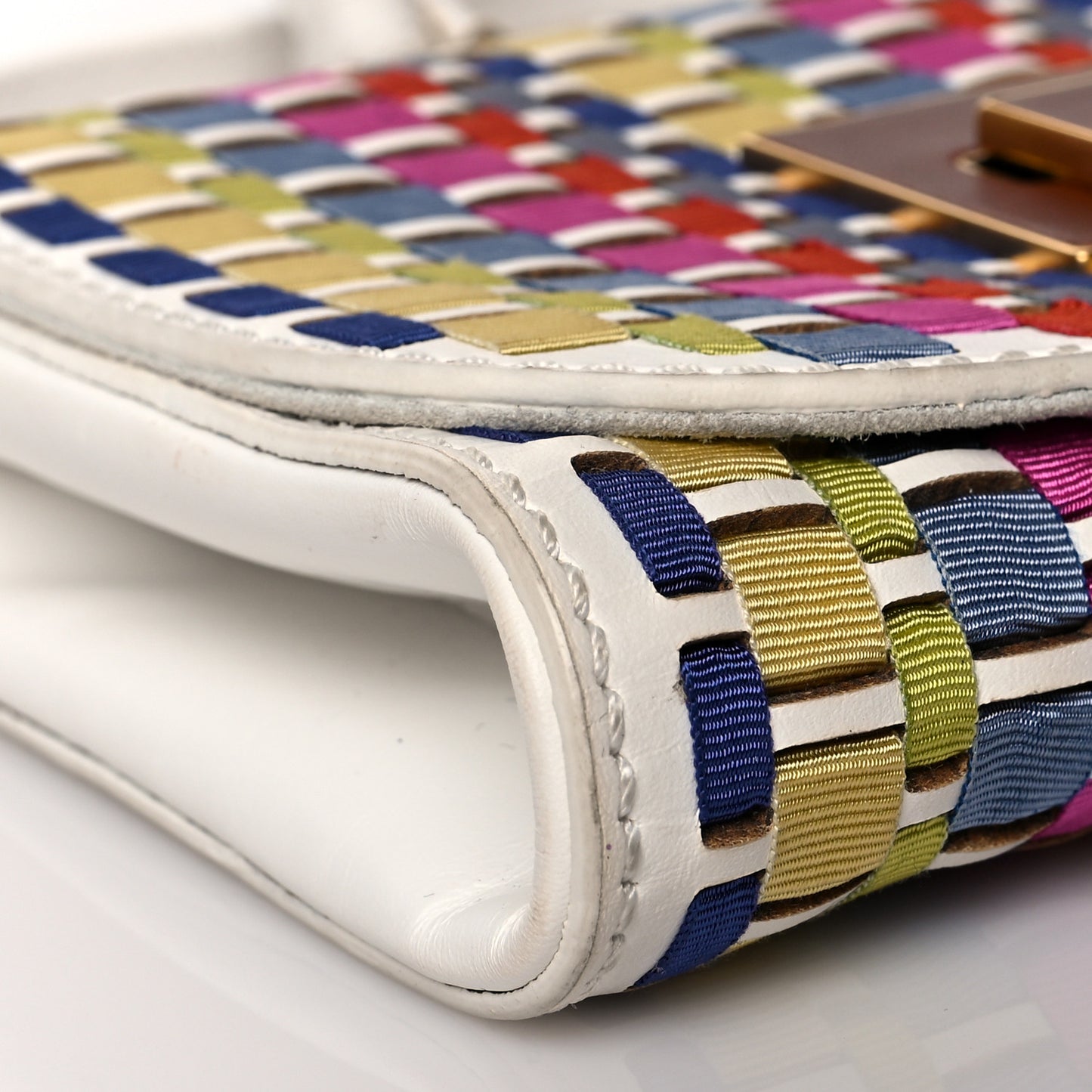 Fabric Calfskin Woven Crossbody White Multicolor