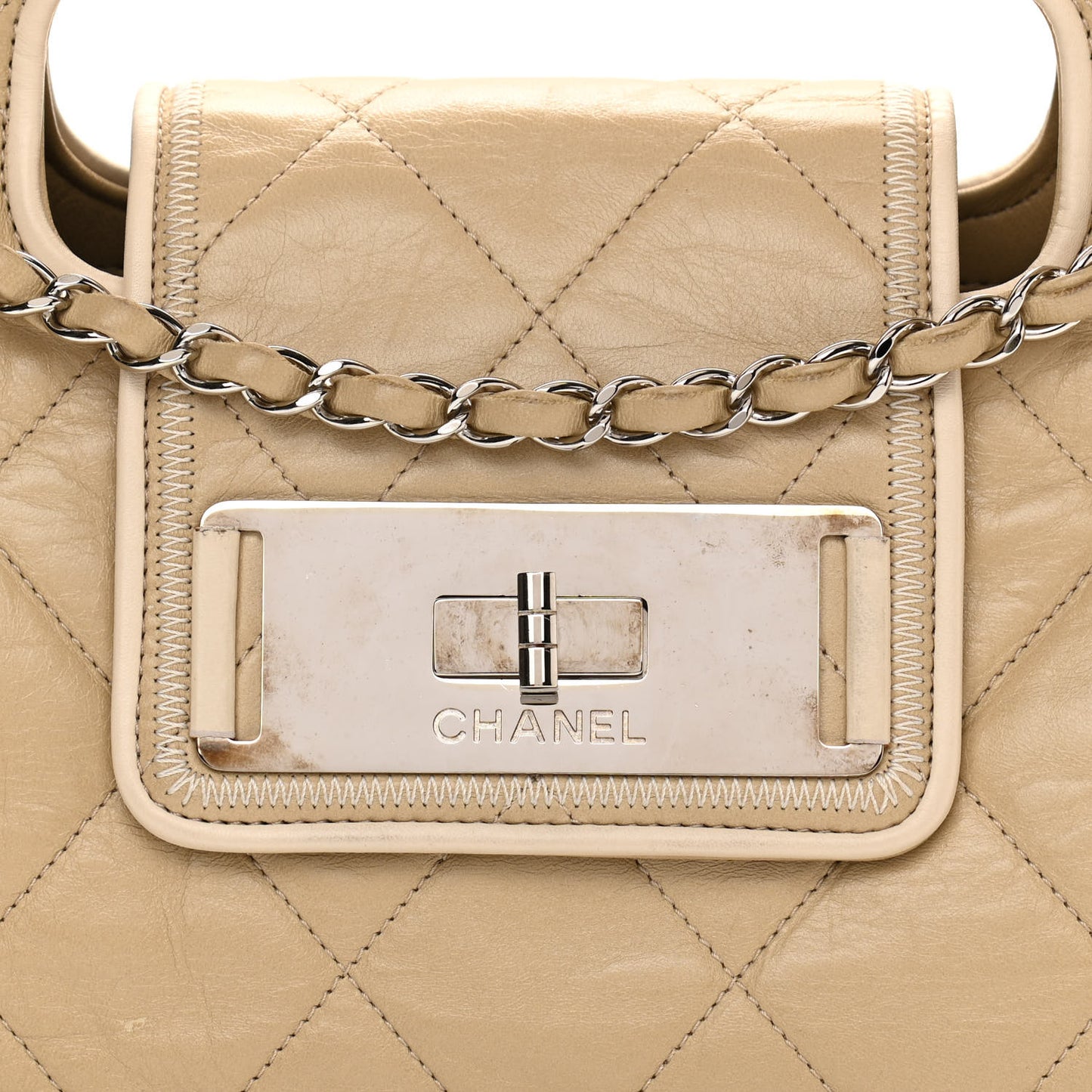 Lambskin Quilted East West Accordion Flap Beige