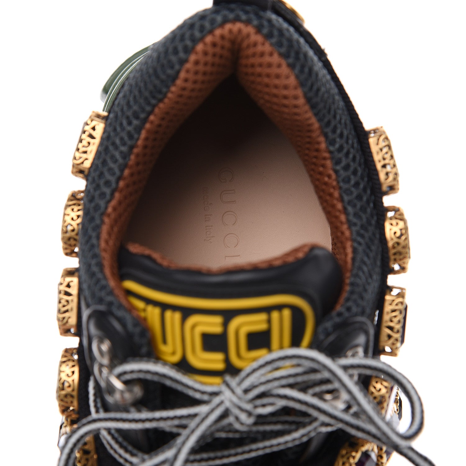 Gucci X SEGA Mesh Suede Calfskin Removable Crystals Flashtrek Sneakers 36 Loess Black Olive Green 6 of 9
