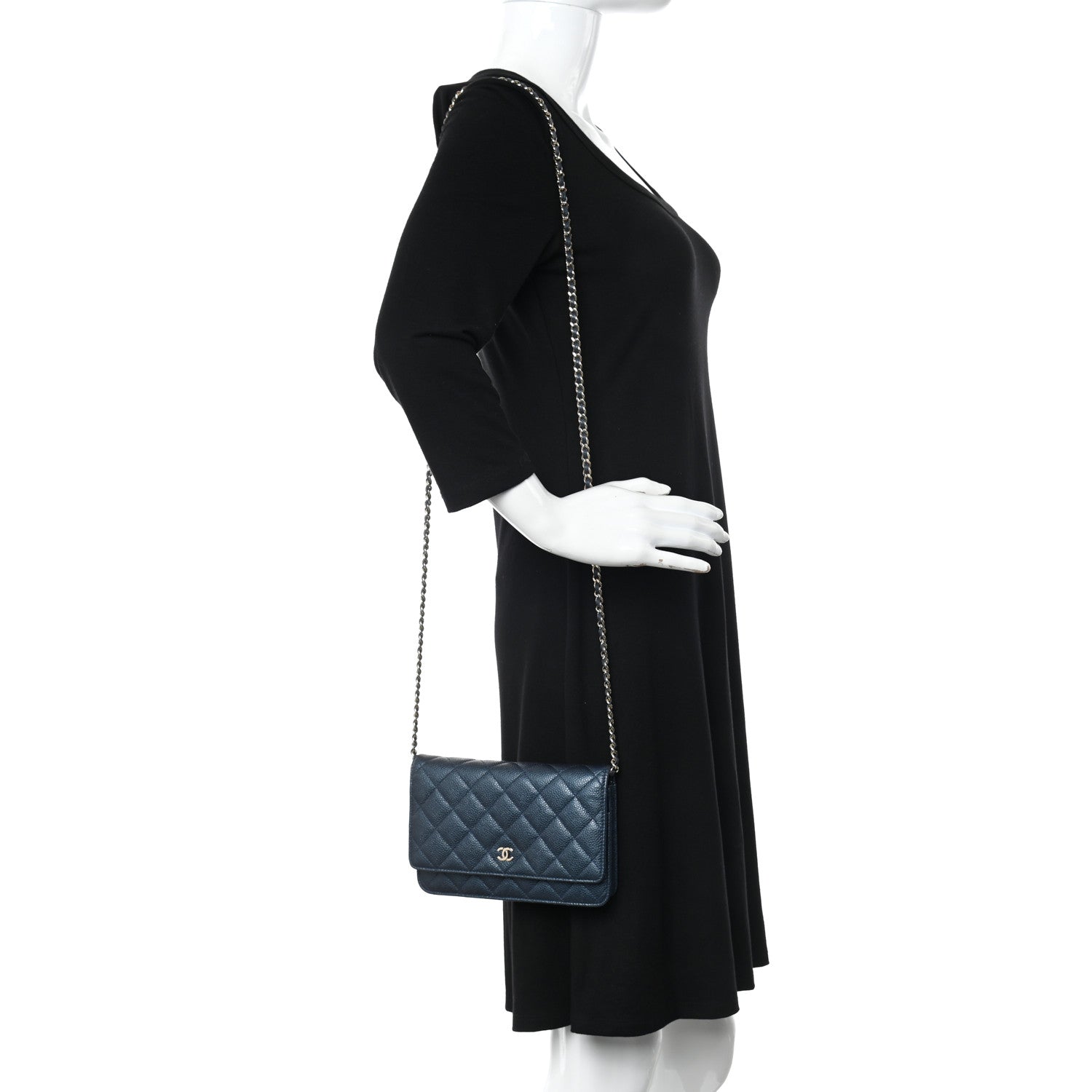Chanel Caviar Quilted Wallet on Chain WOC Navy Blue 2 of 12