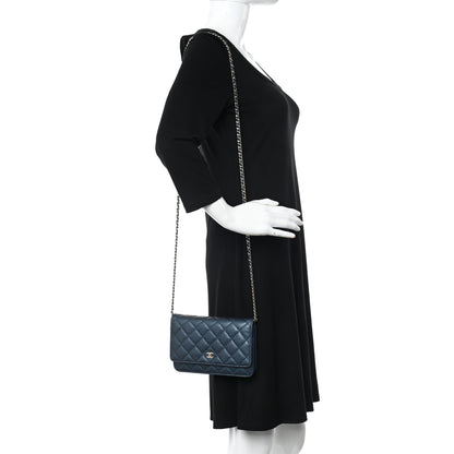 Chanel Caviar Quilted Wallet on Chain WOC Navy Blue 2 of 12