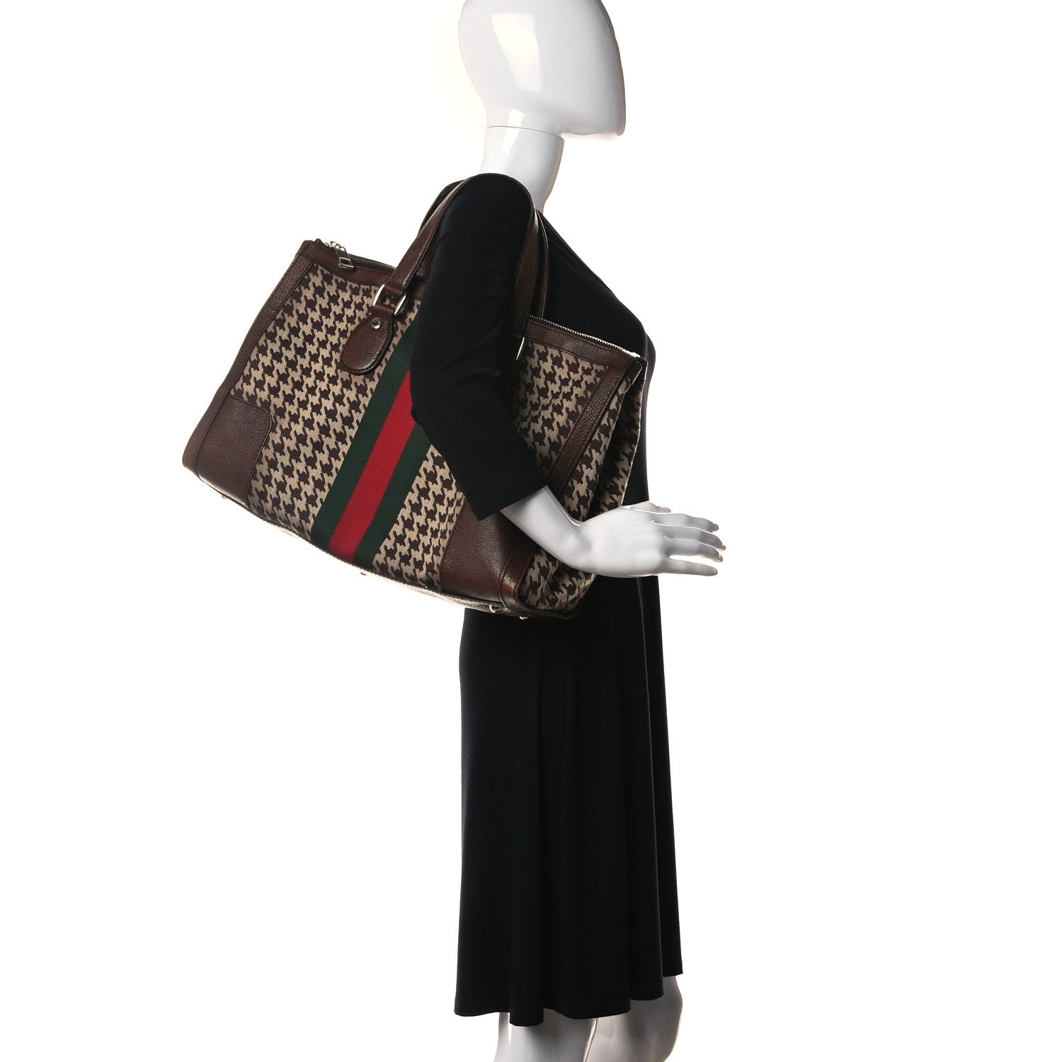 Gucci Fabric Pied De Poule Medium Seventies Web Boston Brown 2 of 36