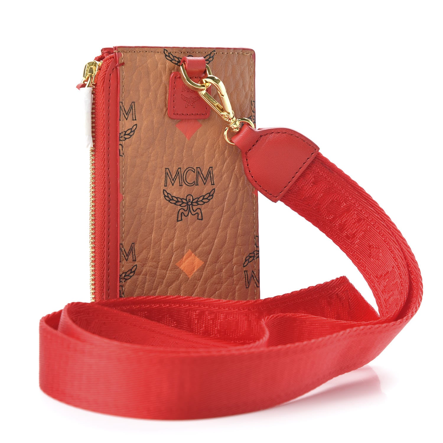 MCM Skyoptic Visetos Mini Lanyard Card Case Holder Spectrum Diamond Cognac Red 3 of 8