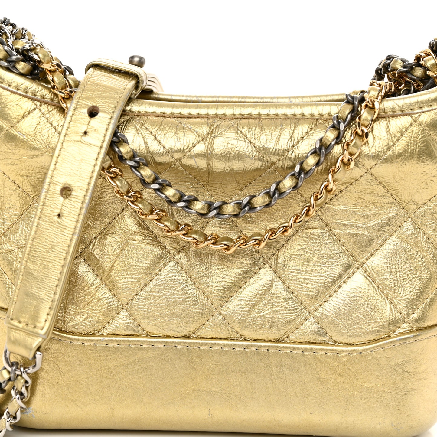 Metallic Aged Calfskin Quilted Small Gabrielle Hobo Gold