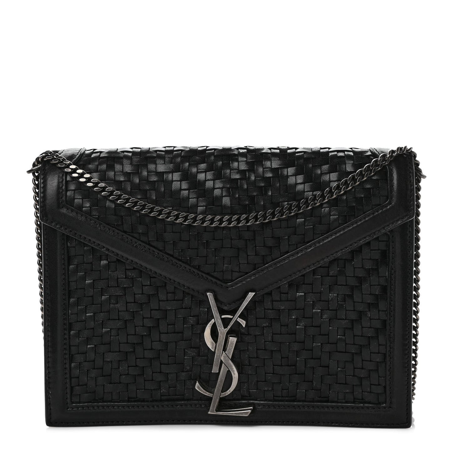 Calfskin Woven Monogram Cassandra Clasp Bag Black