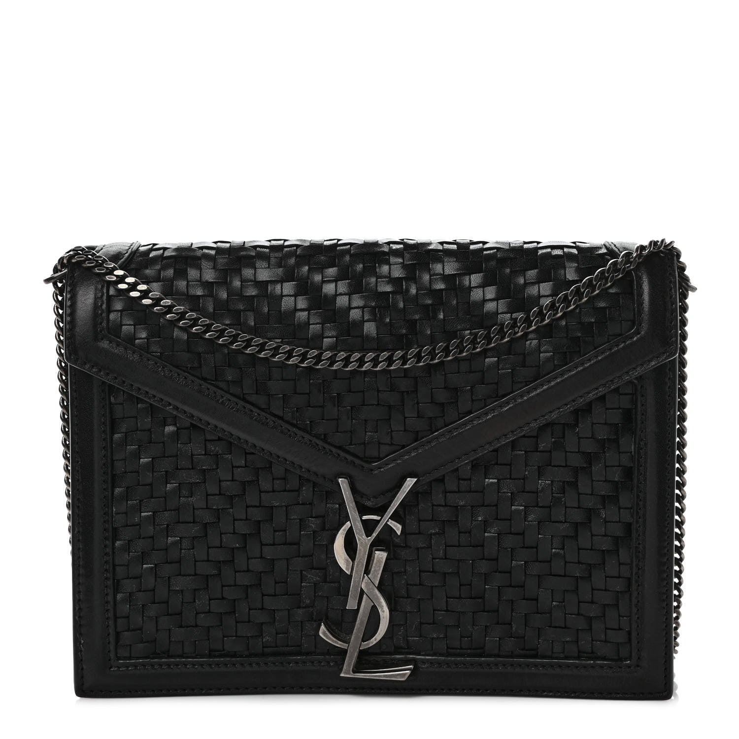 Saint Laurent Calfskin Woven Monogram Cassandra Clasp Bag Black 1 of 11