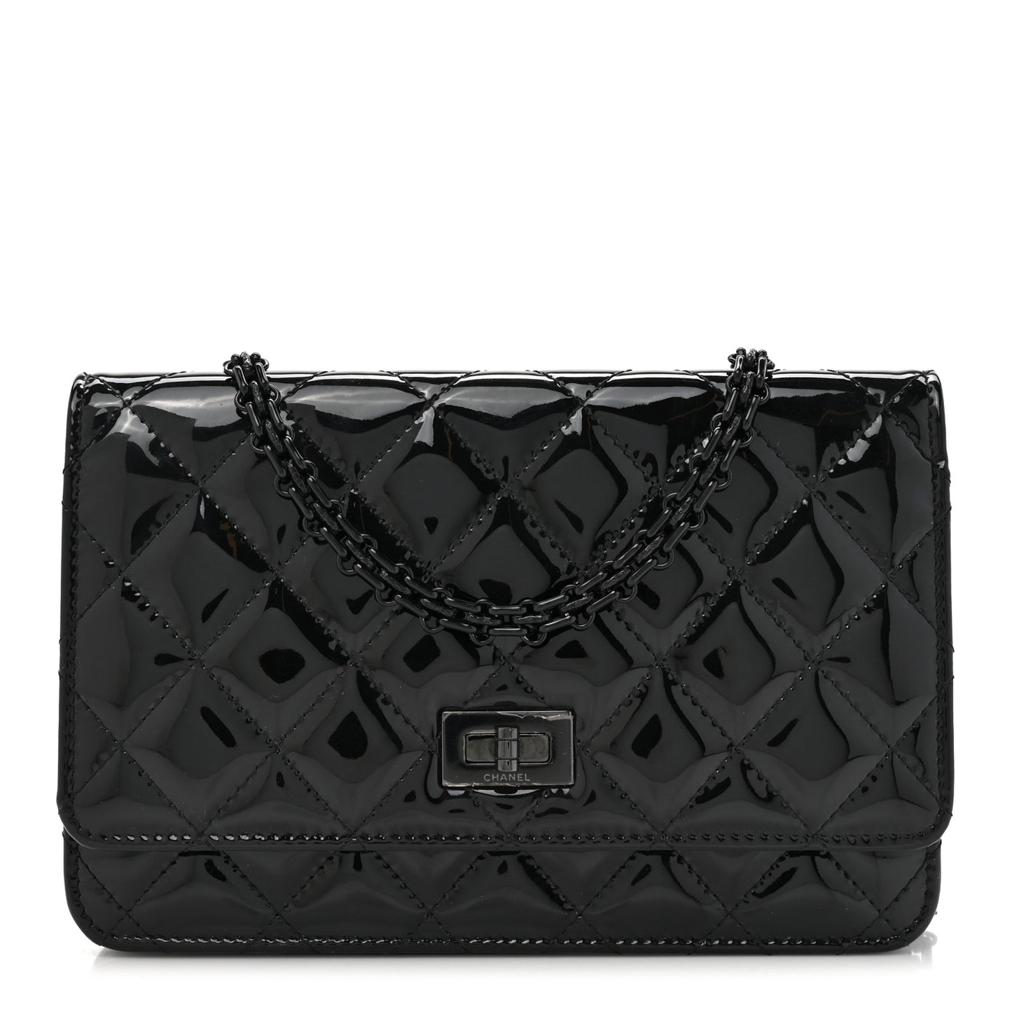 Patent Calfskin Quilted Reissue Wallet On Chain WOC So Black