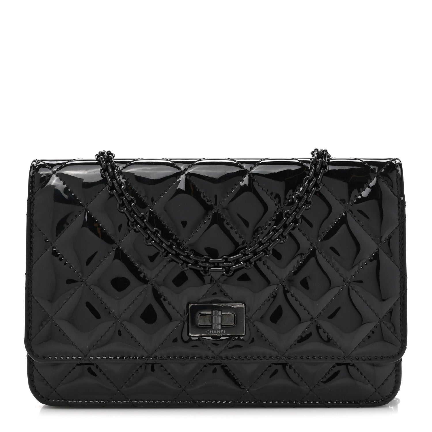 Chanel Patent Calfskin Quilted Reissue Wallet On Chain WOC So Black 1 of 16