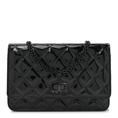 Chanel Patent Calfskin Quilted Reissue Wallet On Chain WOC So Black 1 of 16